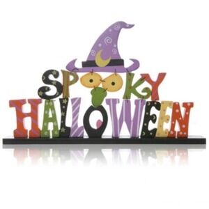Witch Hat Spooky Halloween Wooden Sign Lightweight Colorful Fun Home ‎ Decor
